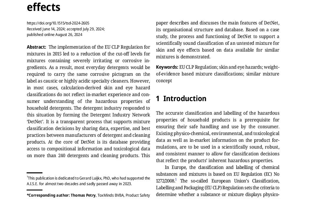 The EU Detergent Industry Network “DetNet” – an industry approach for the EU CLP classification of detergent and cleaning products for skin and eye effects – T. Petry et al – 2024