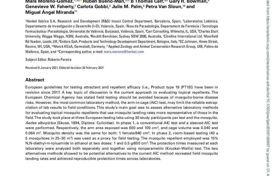 Two New Alternatives to the Conventional Arm-in-Cage Test for Assessing Topical Repellents – M.Moreno-Gomez et al – 2021