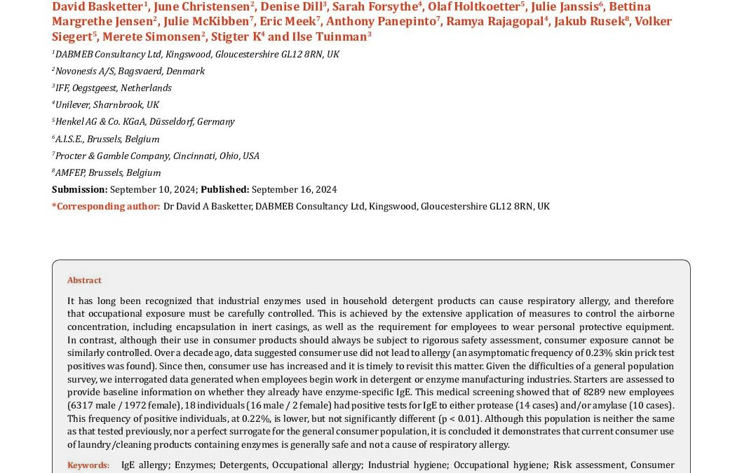 Is Allergy to Industrial Enzymes Used in Household Detergent Products Stable in the General Population? D.Basketter et al – 2024