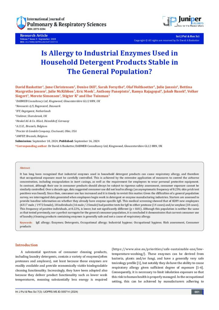 Is Allergy to Industrial Enzymes Used in Household Detergent Products Stable in the General Population? D.Basketter et al - 2024