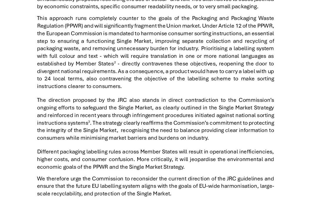 Harmonised waste sorting instructions for packaging