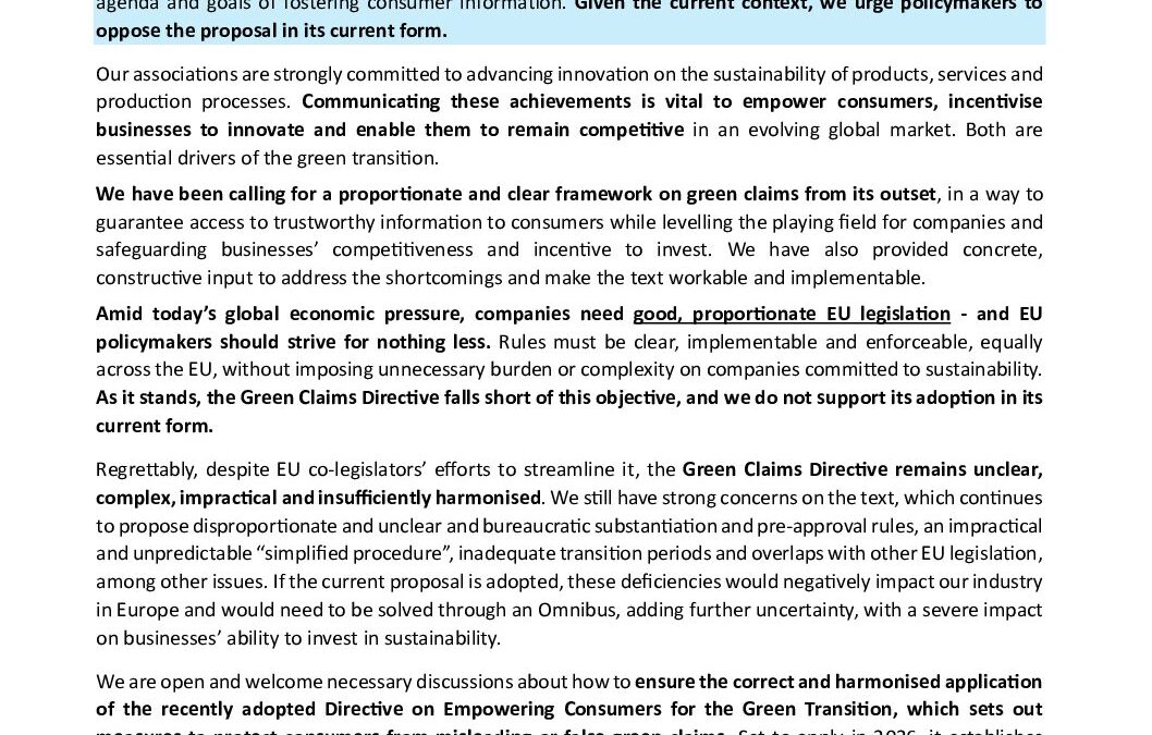 Businesses need good legislation in the EU: The current green claims directive misses the mark