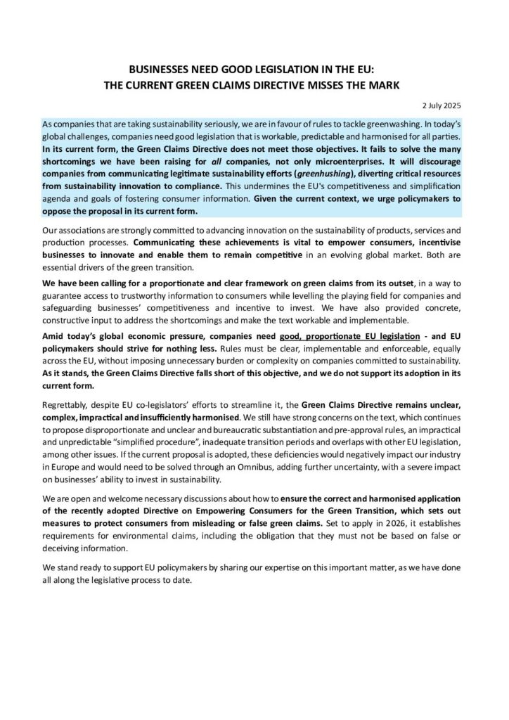 Businesses need good legislation in the EU: The current green claims directive misses the mark