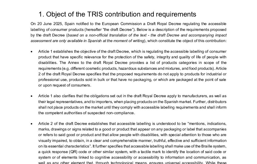 Industry comments on TRIS notification 2025/0311/ES (Spain)