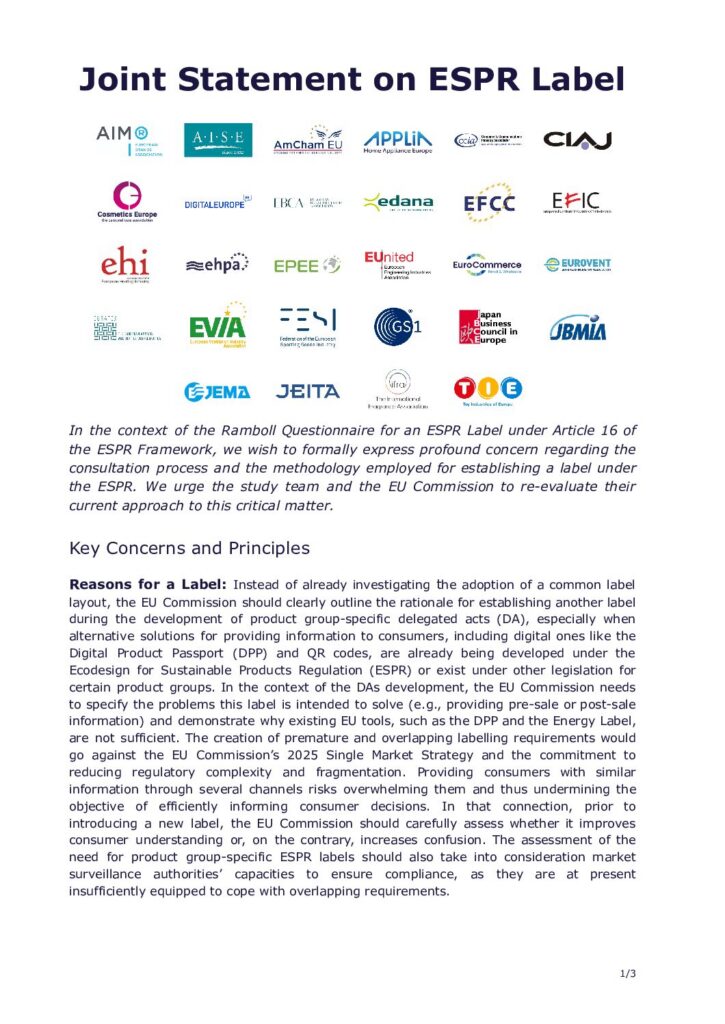 Joint industry statement on ESPR Label