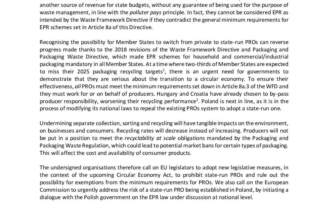 Joint industry statement on state-run Producer Responsibility Organisations