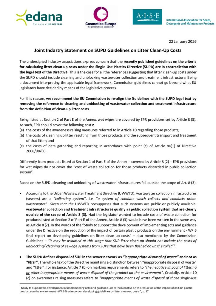 Joint industry statement on SUPD guidelines on litter clean-up costs
