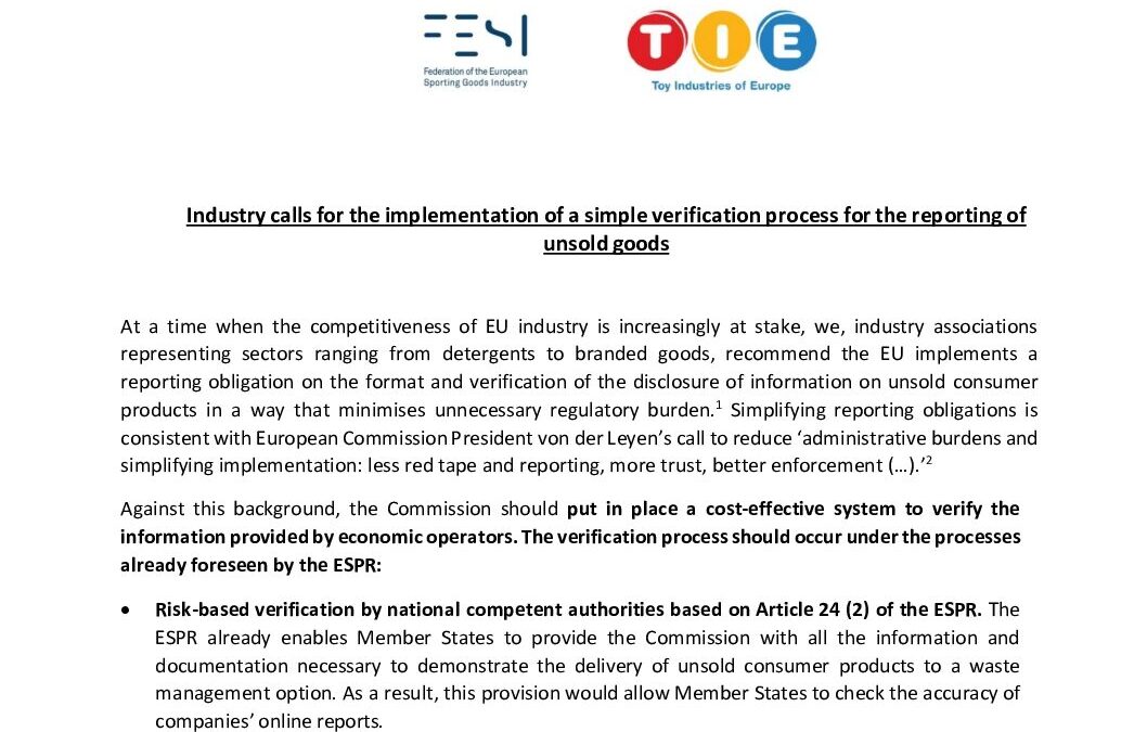 Industry calls for the implementation of a simple verification process for the reporting of unsold goods