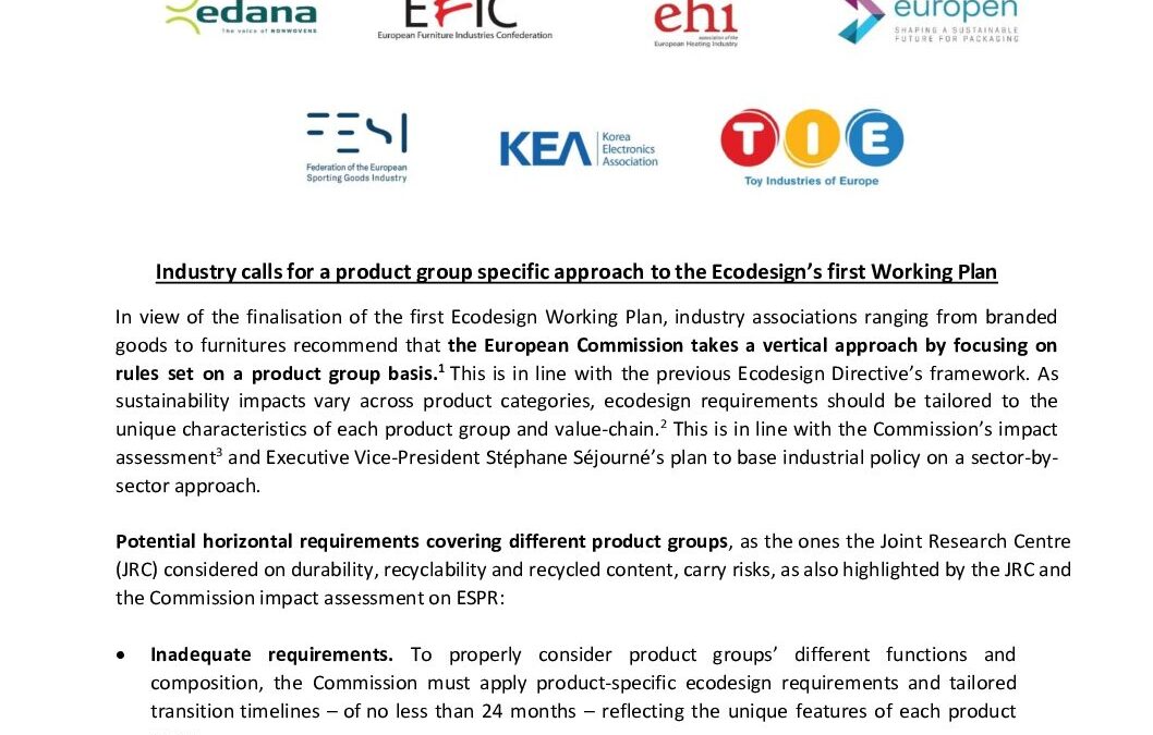 Industry calls for a product group specific approach to the Ecodesign’s first Working Plan