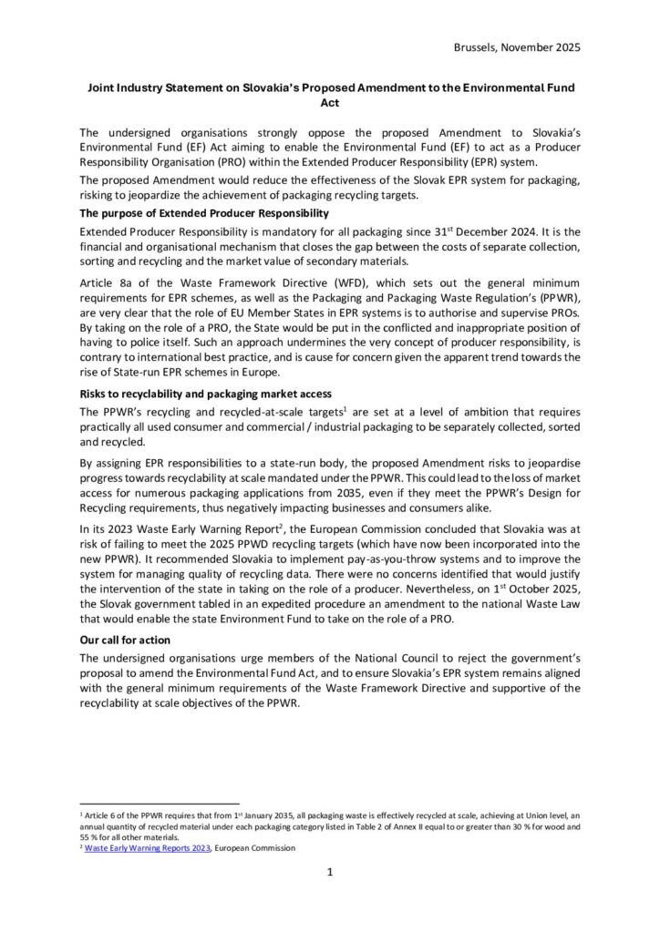 Joint Industry Statement on Slovakia's Proposed Amendment to the EF Act