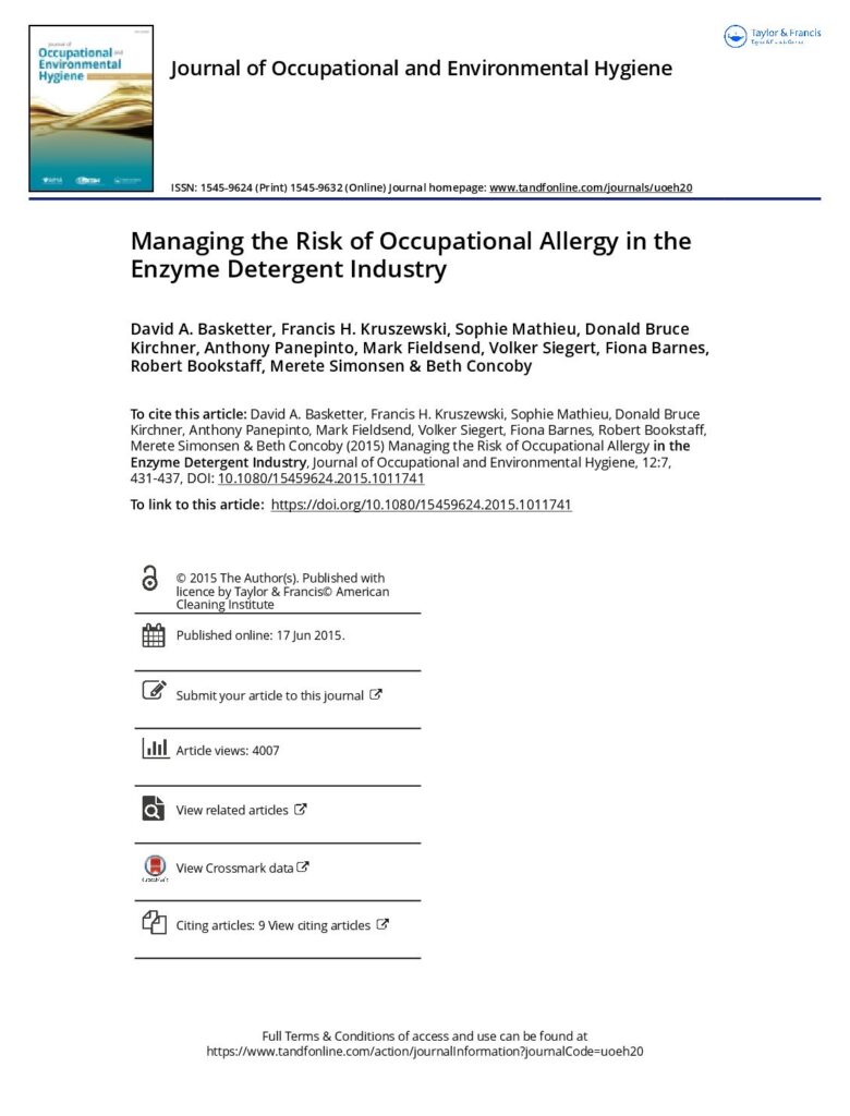 Managing the Risk of Occupational Allergy in the Enzyme Detergent Industry - D.Basketter et al - 2015