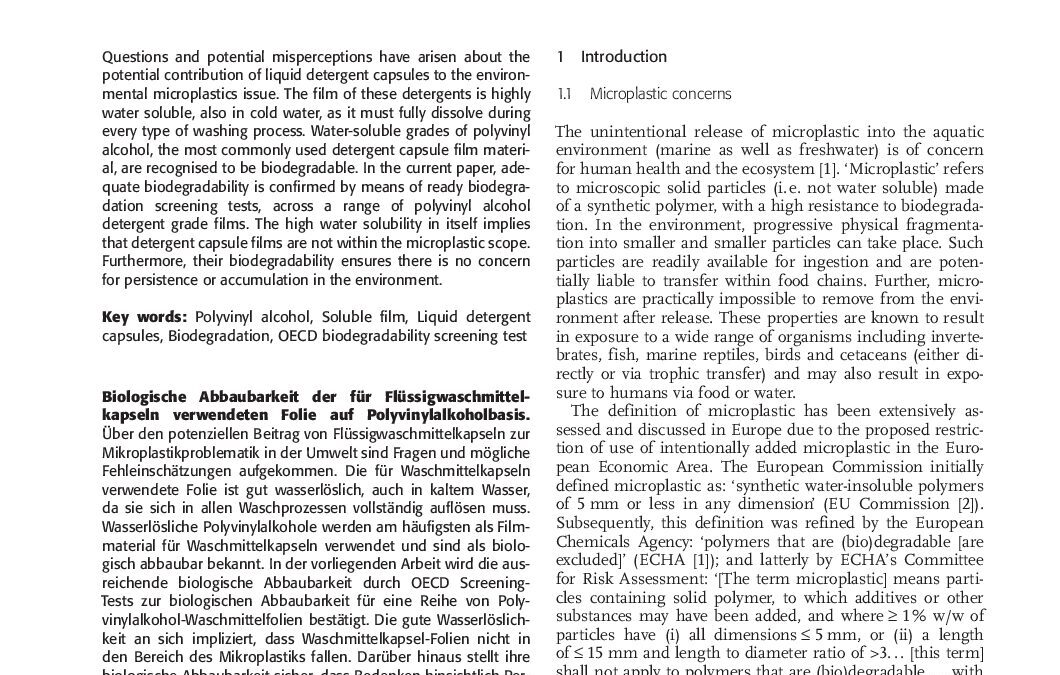 Biodegradability of Polyvinyl Alcohol Based Film Used for Liquid Detergent Capsules – D.Byrne et al – 2021