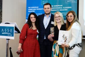 Eco-friendly detergents industry professionals at European cleaning products event.
